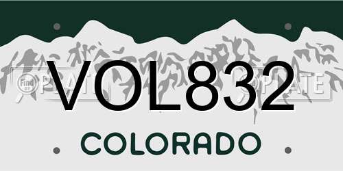 VOL832 Colorado License Plate