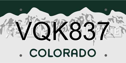 VQK837 Colorado License Plate