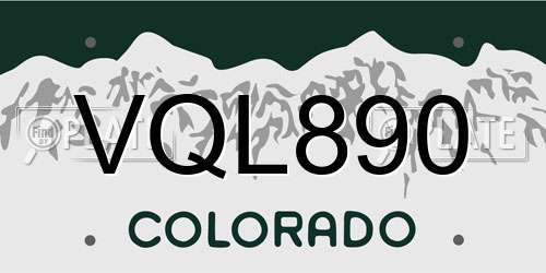VQL890 Colorado License Plate