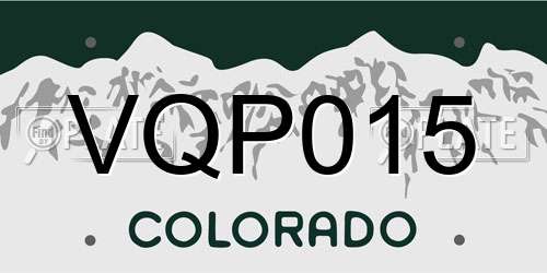 VQP015 Colorado License Plate