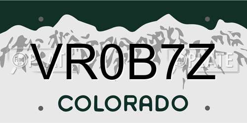 VR0B7Z Colorado License Plate