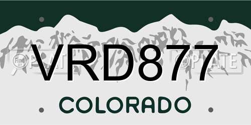 VRD877 Colorado License Plate