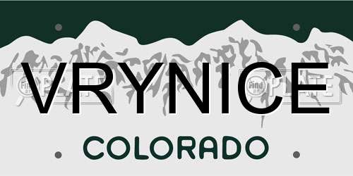 VRYNICE Colorado License Plate
