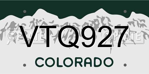 VTQ927 Colorado License Plate