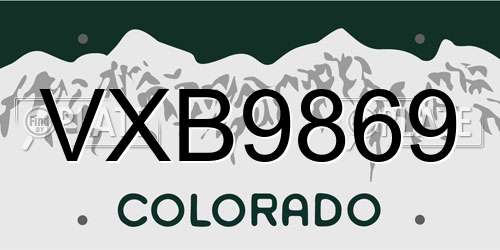 VXB9869 Colorado License Plate