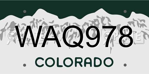 WAQ978 Colorado License Plate