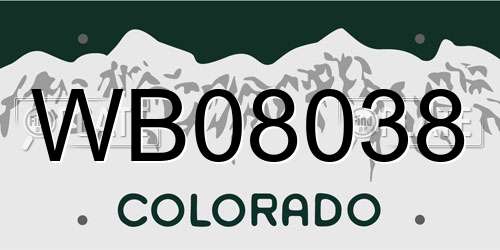 WB08038 Colorado License Plate
