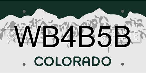 WB4B5B Colorado License Plate