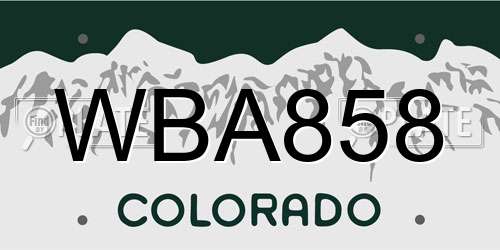 WBA858 Colorado License Plate