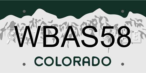 WBAS58 Colorado License Plate