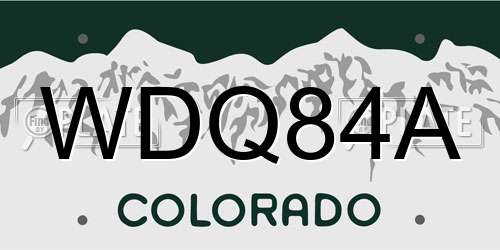 WDQ84A Colorado License Plate