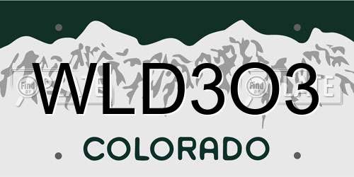 WLD3O3 Colorado License Plate