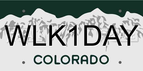 WLK1DAY Colorado License Plate