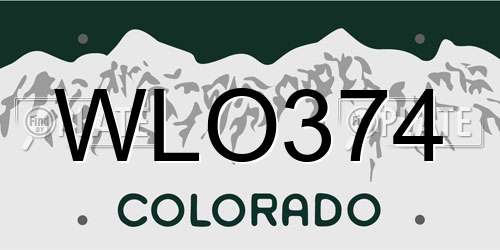 WLO374 Colorado License Plate