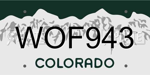 WOF943 Colorado License Plate
