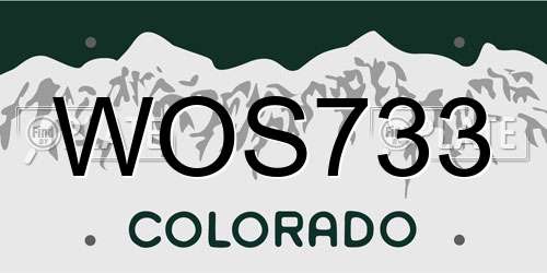 WOS733 Colorado License Plate