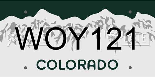 WOY121 Colorado License Plate