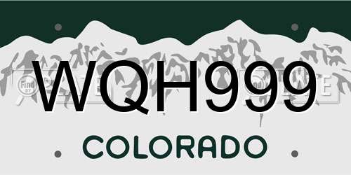 WQH999 Colorado License Plate