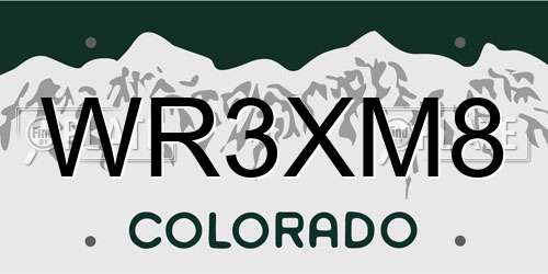 WR3XM8 Colorado License Plate