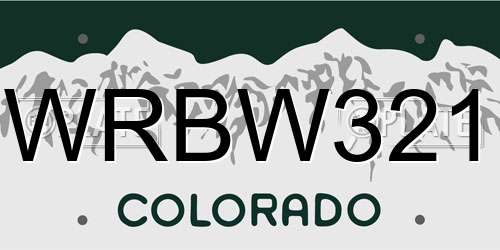 WRBW321 Colorado License Plate