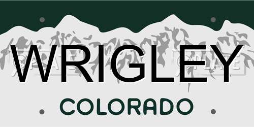 WRIGLEY Colorado License Plate