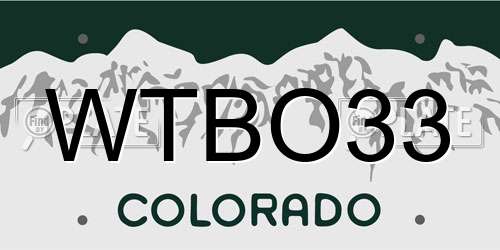 WTBO33 Colorado License Plate