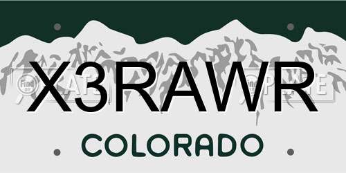 X3RAWR Colorado License Plate