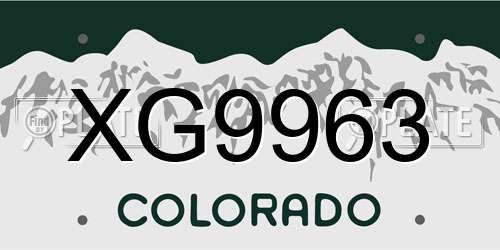 XG9963 Colorado License Plate