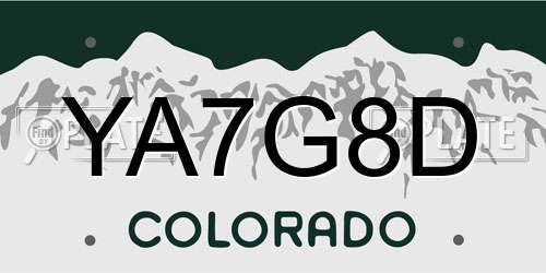 YA7G8D Colorado License Plate