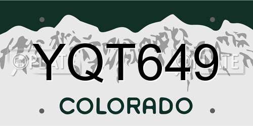 YQT649 Colorado License Plate