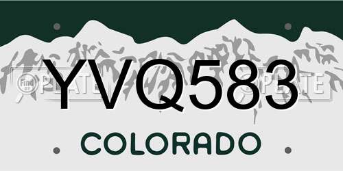 YVQ583 Colorado License Plate