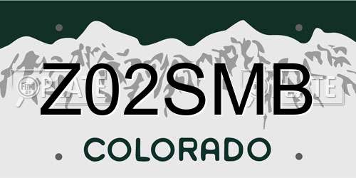 Z02SMB Colorado License Plate
