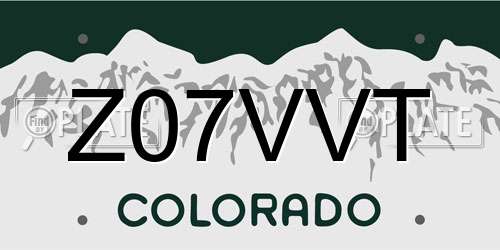 Z07VVT Colorado License Plate