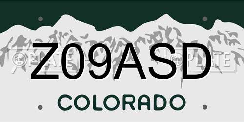 Z09ASD Colorado License Plate