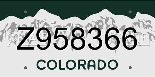 Z958366 Colorado License Plate