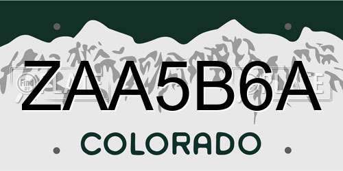 ZAA5B6A Colorado License Plate