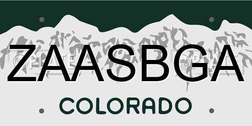ZAASBGA Colorado License Plate