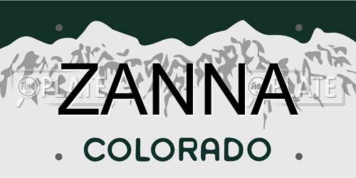 ZANNA Colorado License Plate