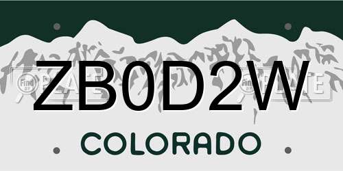 ZB0D2W Colorado License Plate