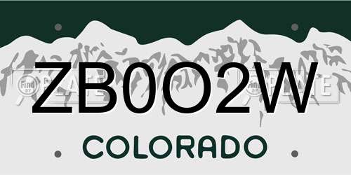 ZB0O2W Colorado License Plate