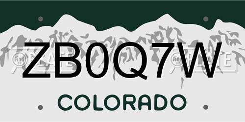 ZB0Q7W Colorado License Plate