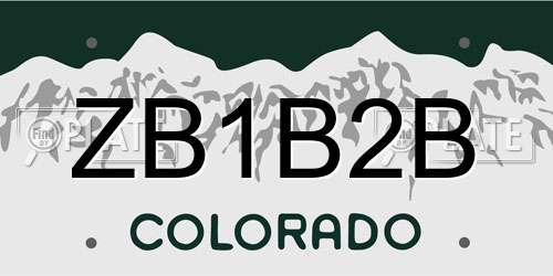 ZB1B2B Colorado License Plate