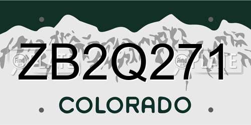 ZB2Q271 Colorado License Plate
