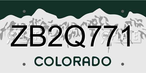 ZB2Q771 Colorado License Plate