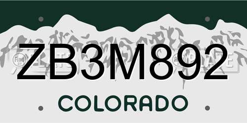 ZB3M892 Colorado License Plate