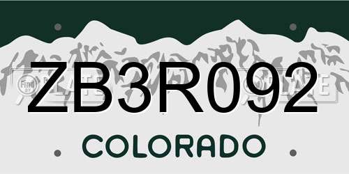 ZB3R092 Colorado License Plate