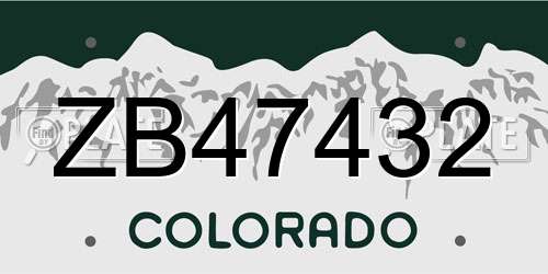 ZB47432 Colorado License Plate