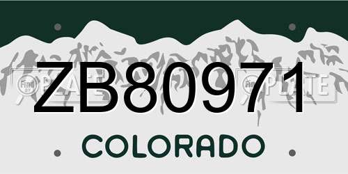 ZB80971 Colorado License Plate