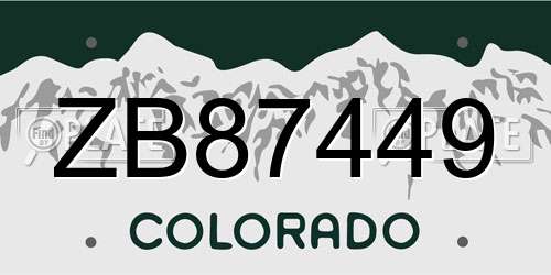 ZB87449 Colorado License Plate