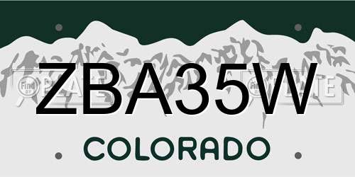 ZBA35W Colorado License Plate